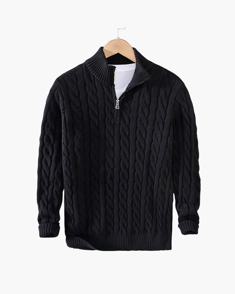 ENZO ELEVATED CABLE ZIP SWEATER