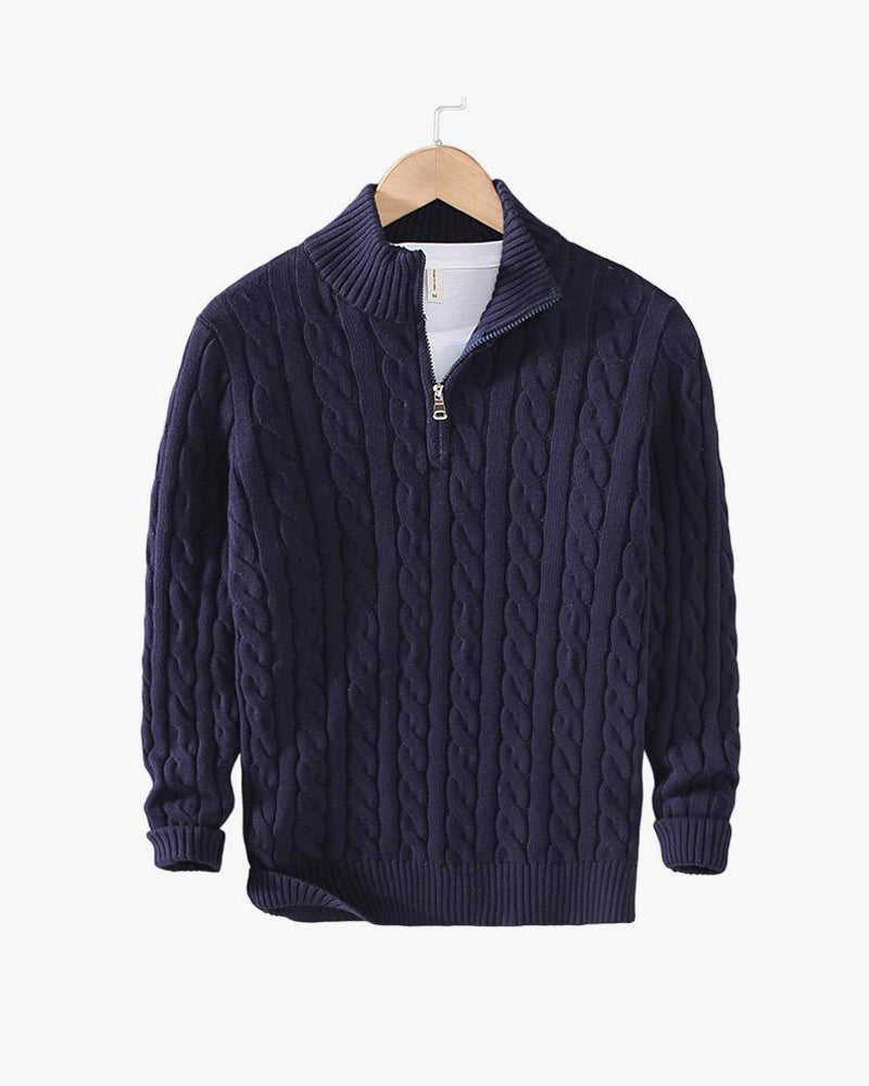 ENZO ELEVATED CABLE ZIP SWEATER