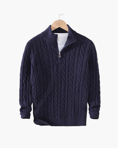 ENZO ELEVATED CABLE ZIP SWEATER