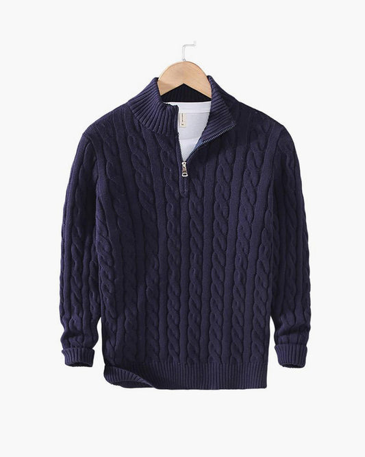 ENZO ELEVATED CABLE ZIP SWEATER
