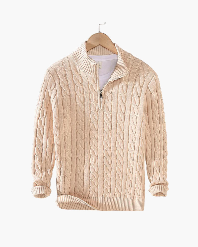 ENZO ELEVATED CABLE ZIP SWEATER