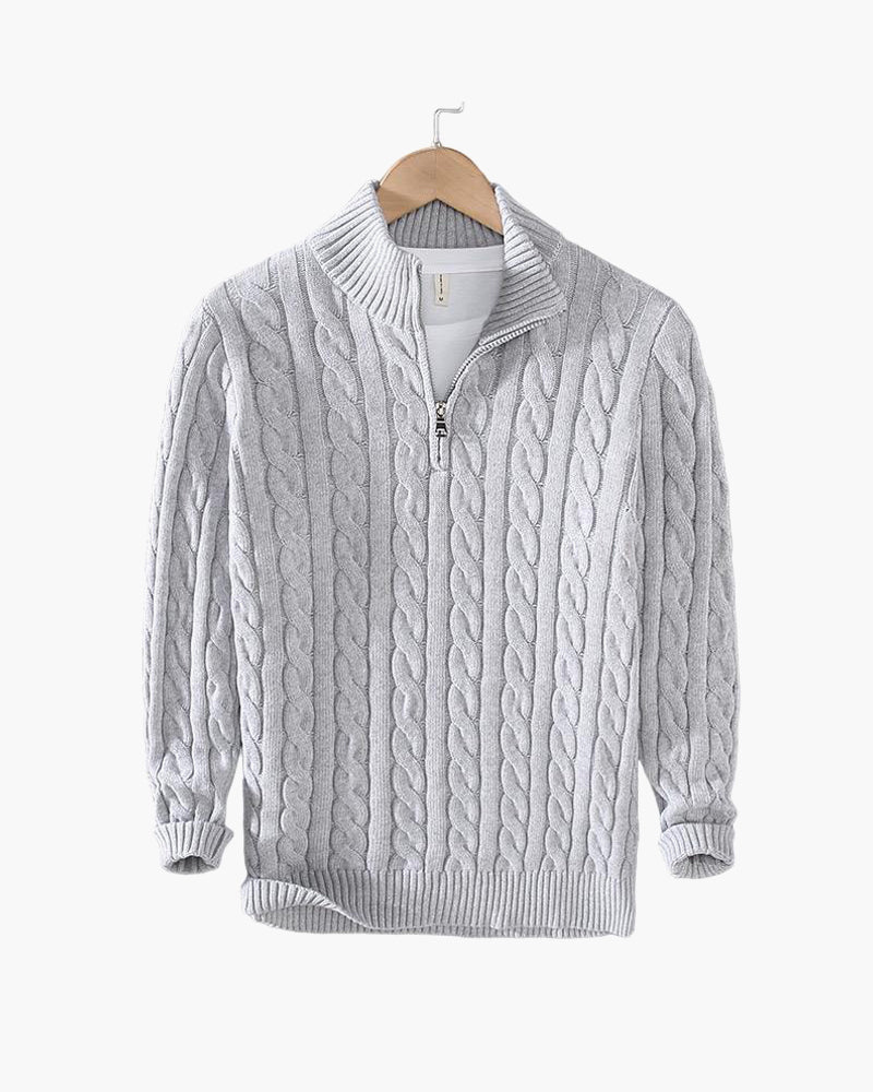 ENZO ELEVATED CABLE ZIP SWEATER