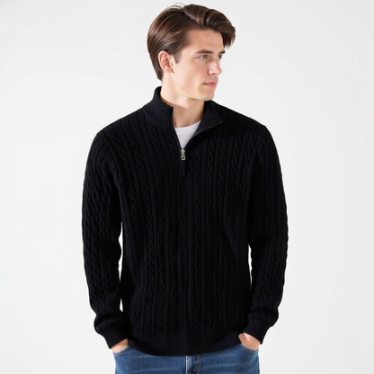 ENZO ELEVATED CABLE ZIP SWEATER