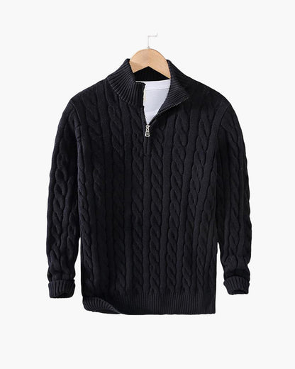 ENZO ELEVATED CABLE ZIP SWEATER