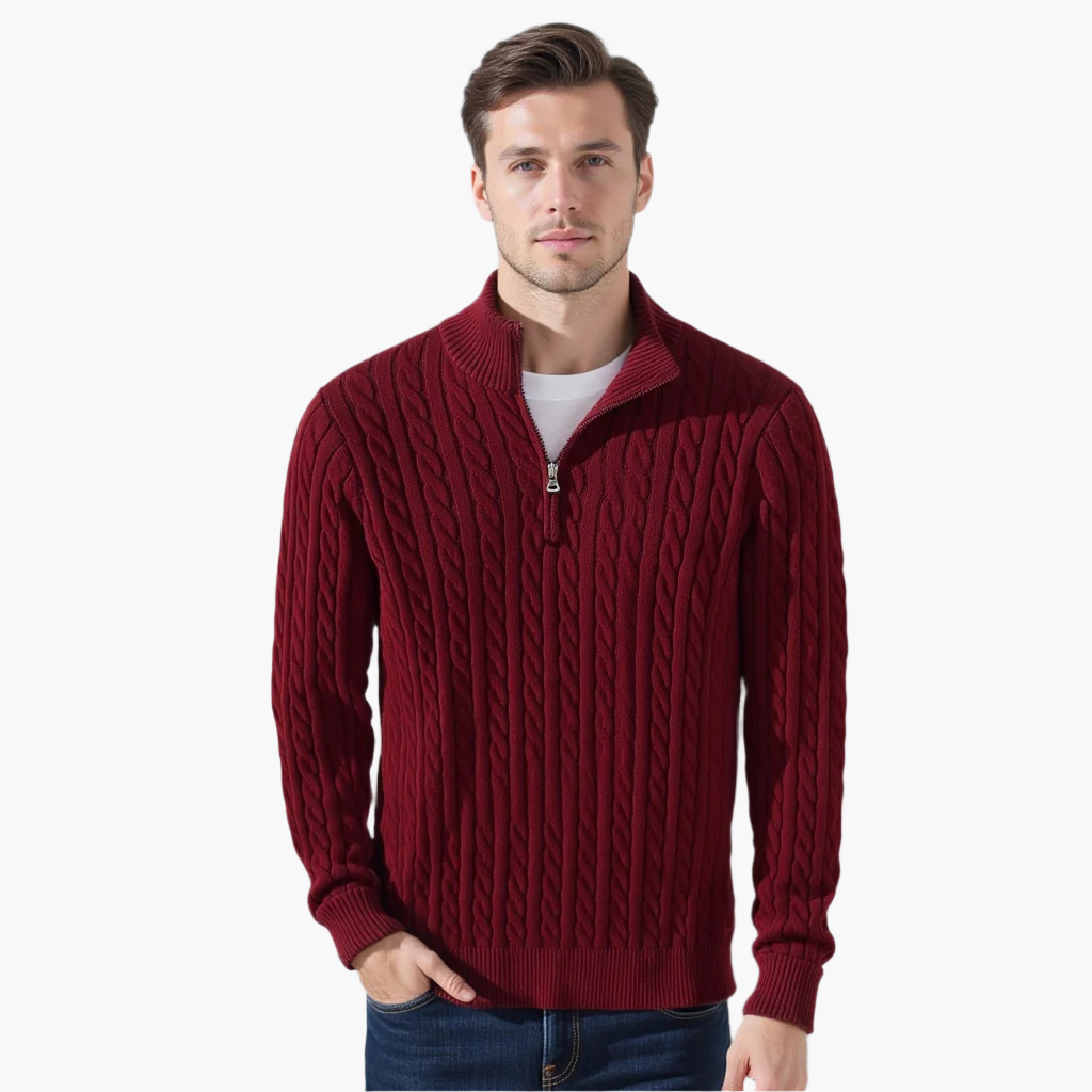 ENZO ELEVATED CABLE ZIP SWEATER