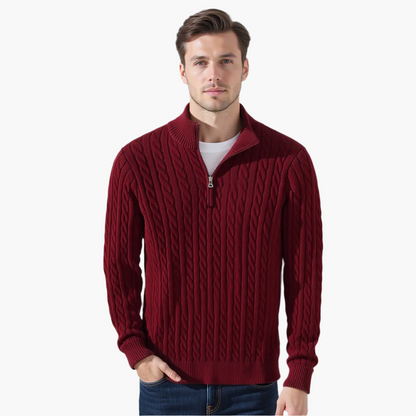 ENZO ELEVATED CABLE ZIP SWEATER